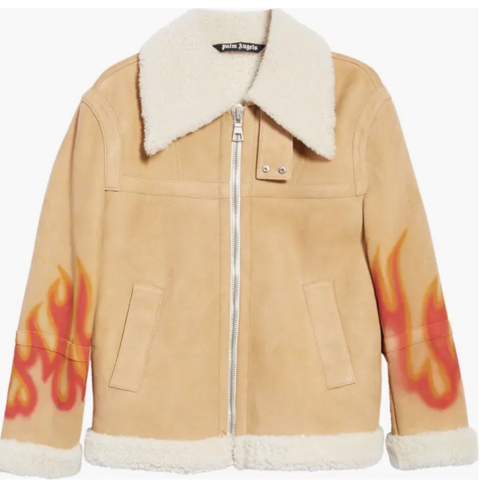 Palm Angels Shearling Flames Bomber Jacket
